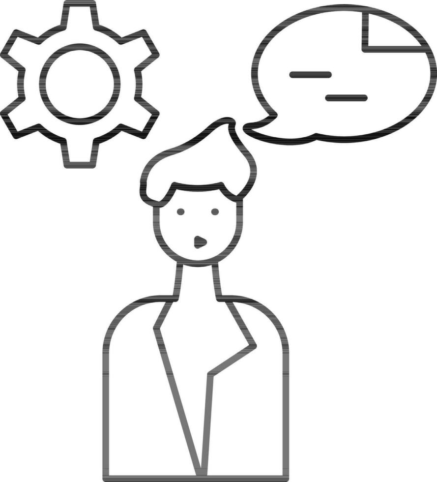 User Thinking With Cogwheel Icon In Black Outline. vector