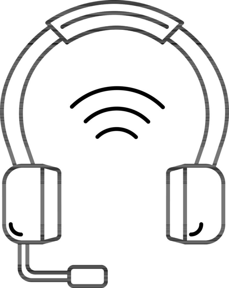 Isolated Headphone With Mic Icon in Black Line Art. vector