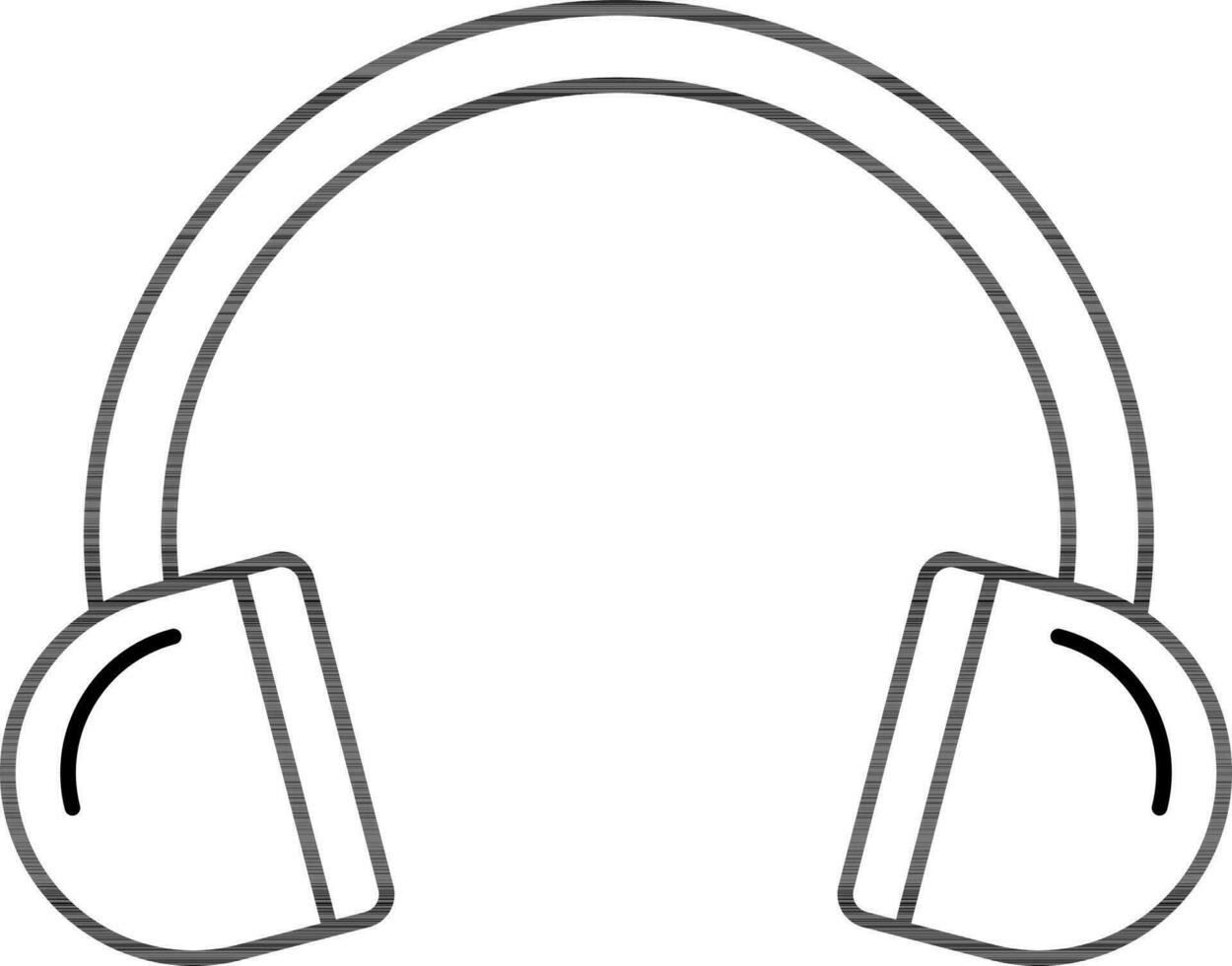 Black Line Art Headphone Icon in Flat Style. vector