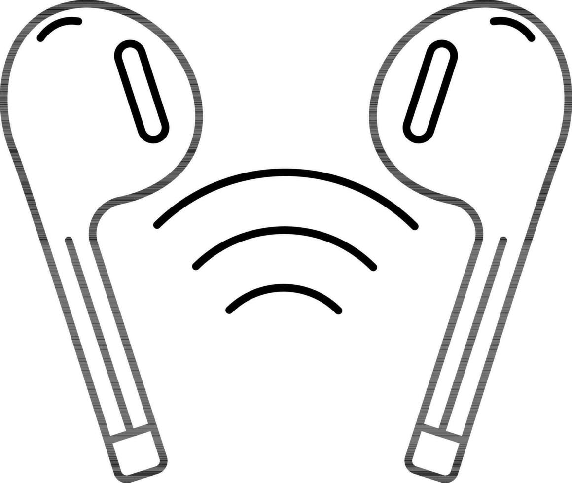 Wireless Earphone Icon in Black Line Art. vector