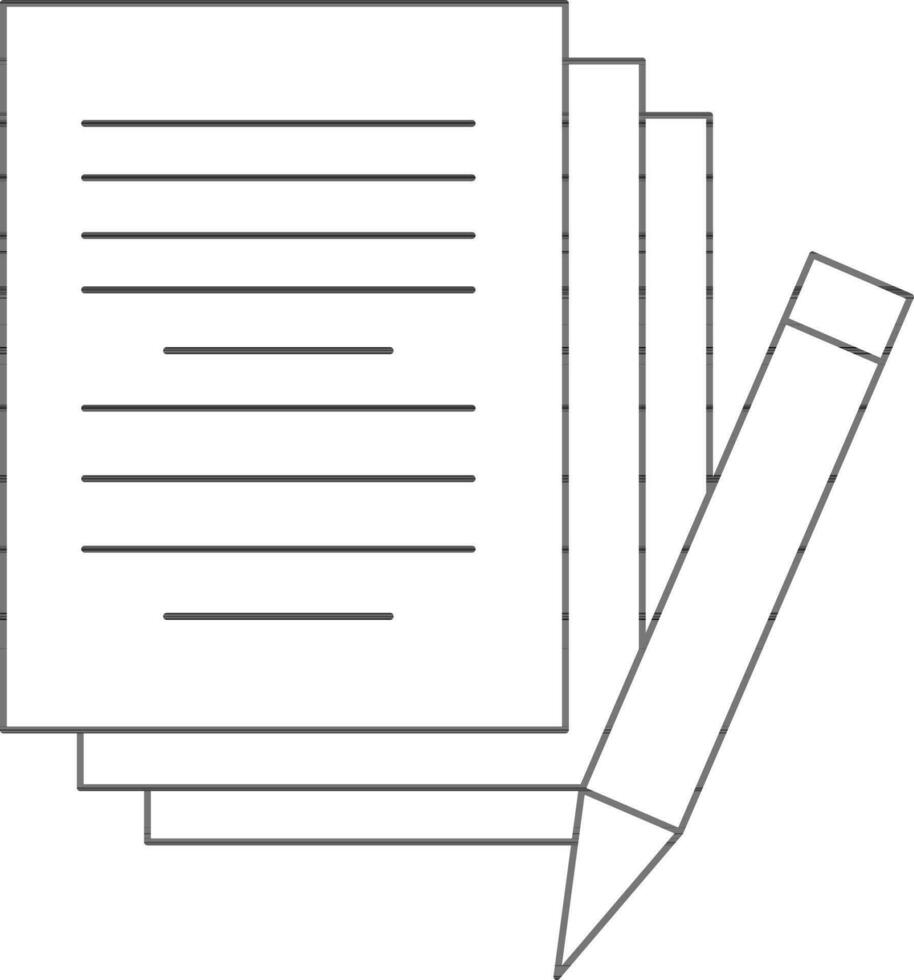 Paper Stack With Pencil Icon in Black Line Art. vector