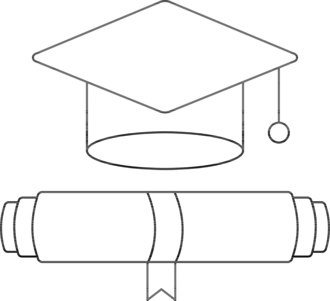 Isolated Graduation Cap With Diploma Icon in Line Art. vector