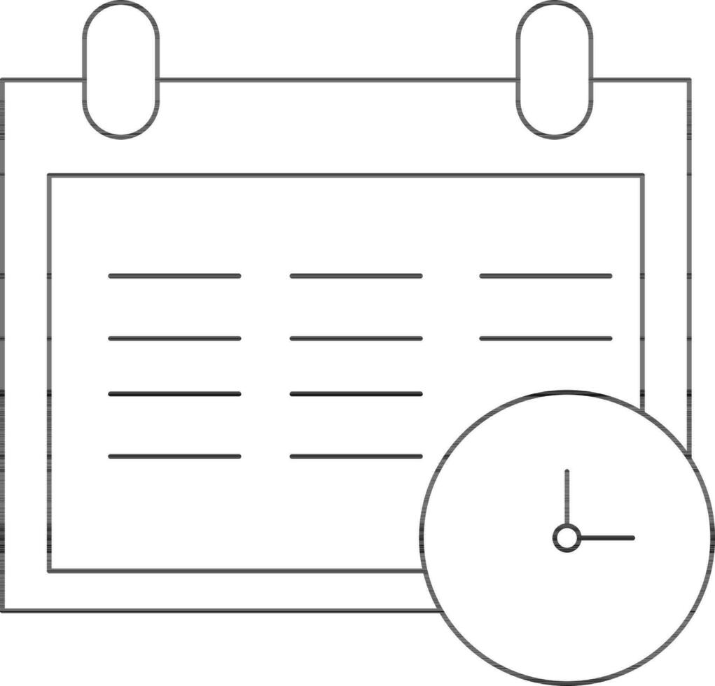 Clock and Calendar Icon in Line Art. vector