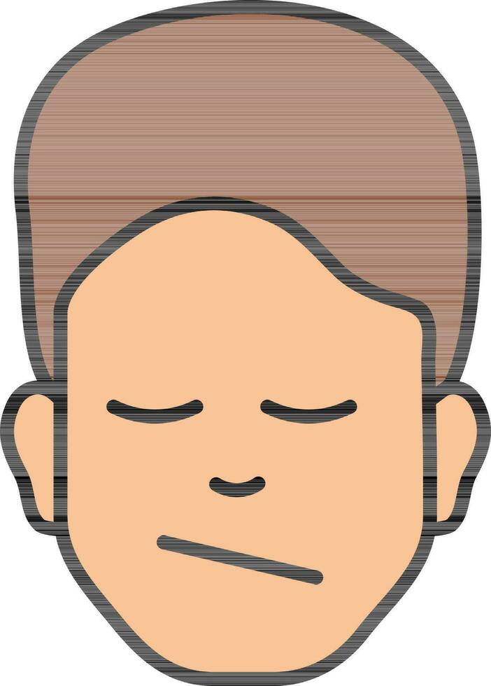 Upset man face with closing eyes in brown and light orange color. vector