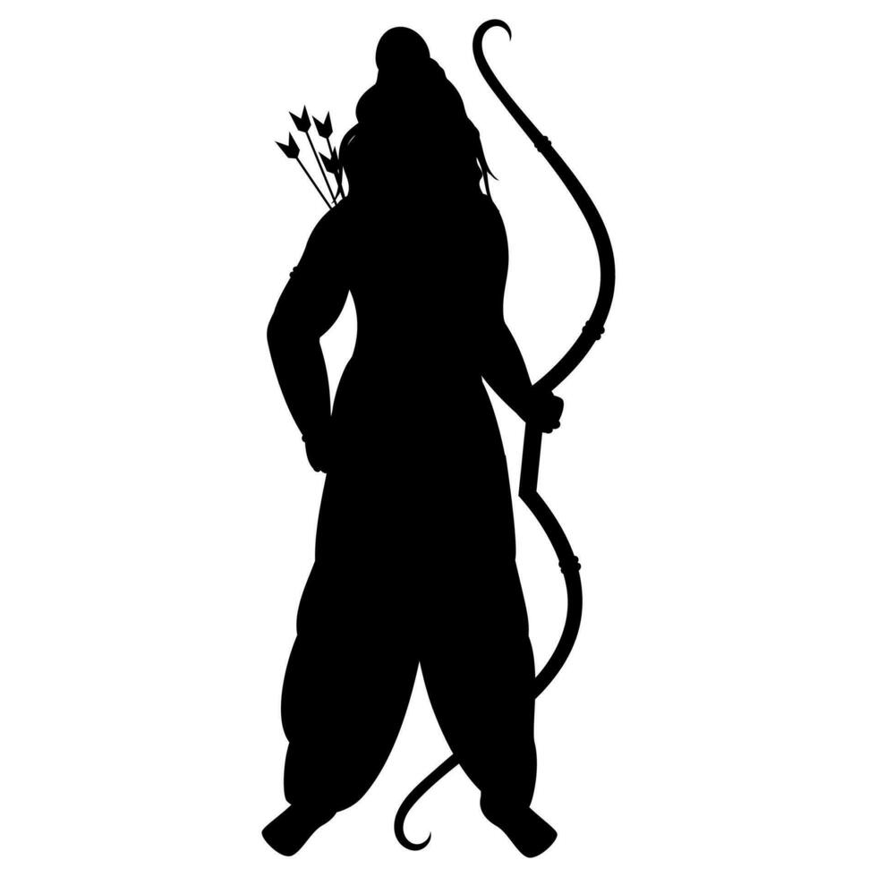 Lord Rama or Lakshmana Silhouette Character in Standing Pose. vector