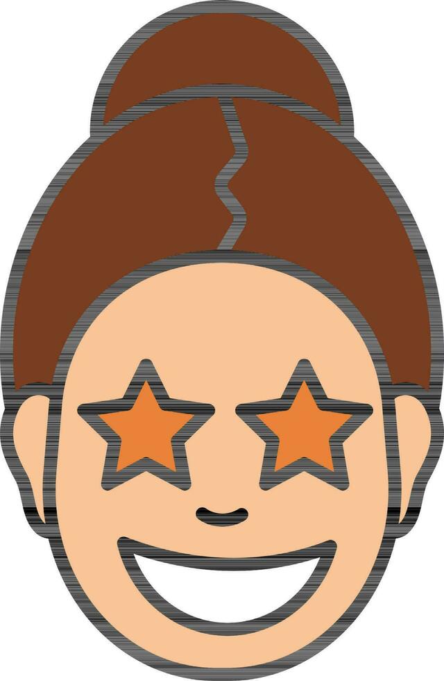 Cartoon Happy Woman Face with Star Eyes on White Background. vector