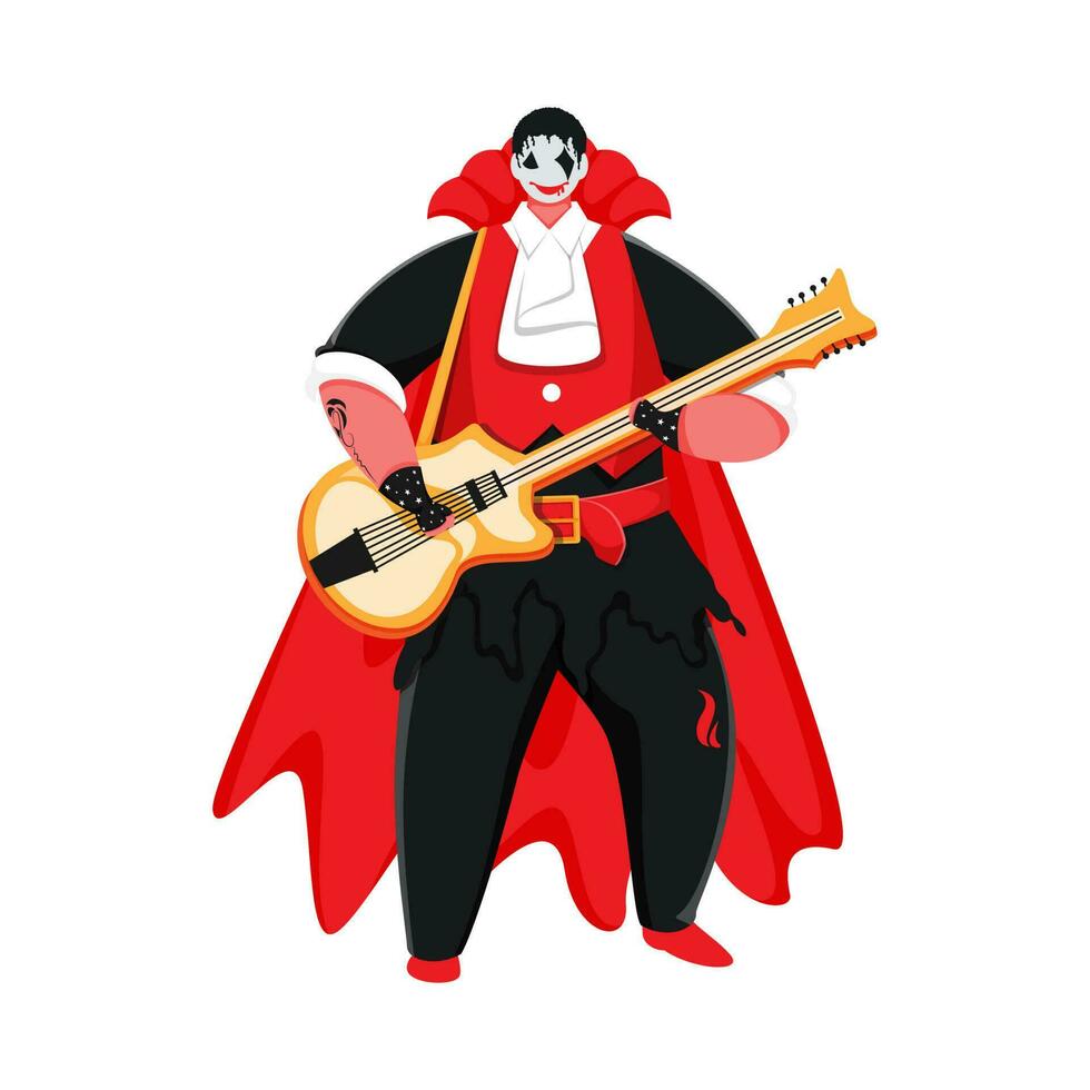 Cartoon Vampire Man Playing Guitar on White Background. vector