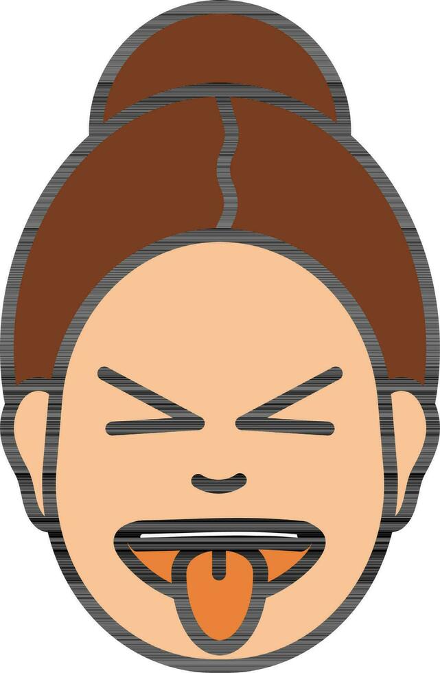 Cartoon Woman Closing Eyes with Tongue Out on White Background. vector