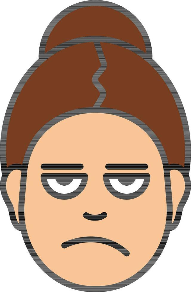 Illustration of Woman unhappy face on white background. vector