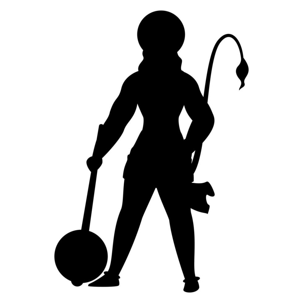 Silhouette Character of Lord Hanuman Holding Gada in Standing Pose vector