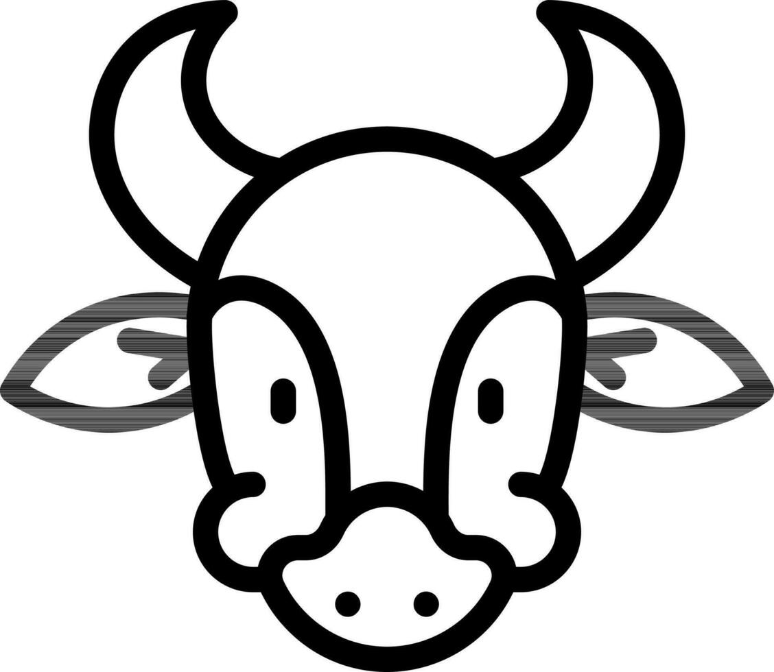 Cow or Bull Face icon in black line art. vector
