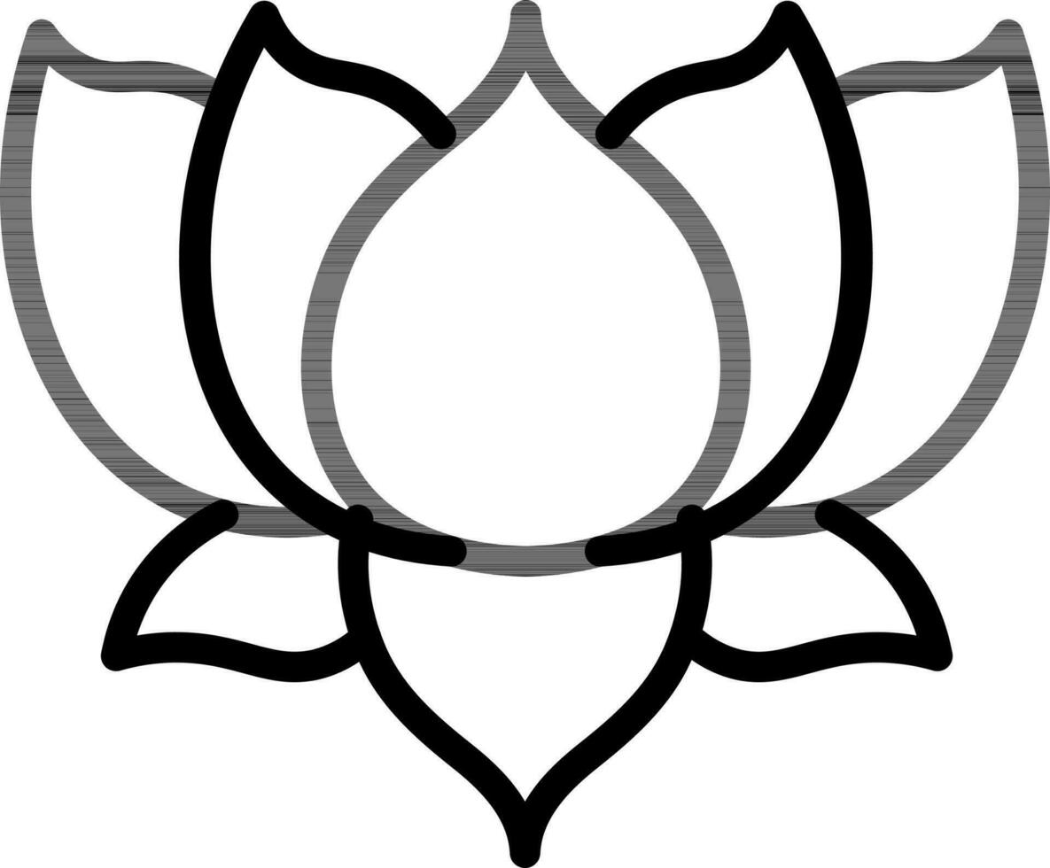 Black Line Art Lotus Flower Icon in Flat Style. vector