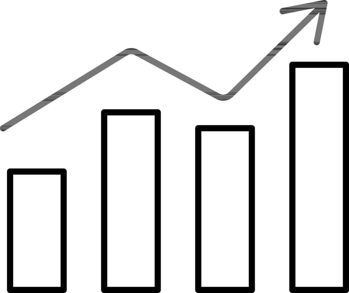 Growing Bar Graph Icon In Black Thin Line Art. vector