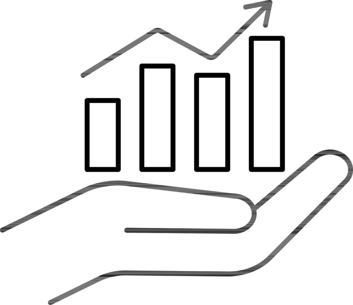 Hand Holding Growing Bar Graph Icon In Flat Style. vector