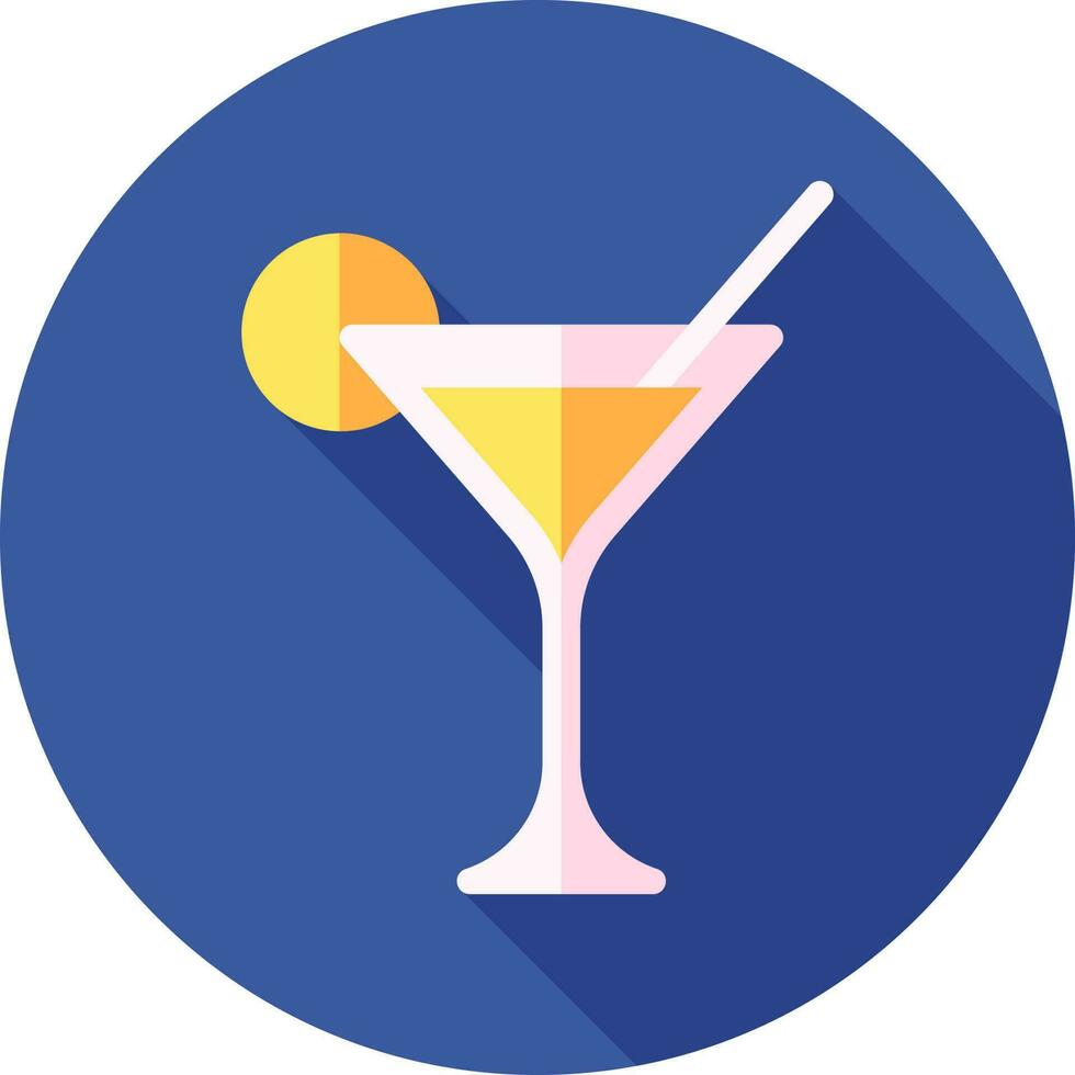 Martini Glass Icon On Blue Circle Shape. vector