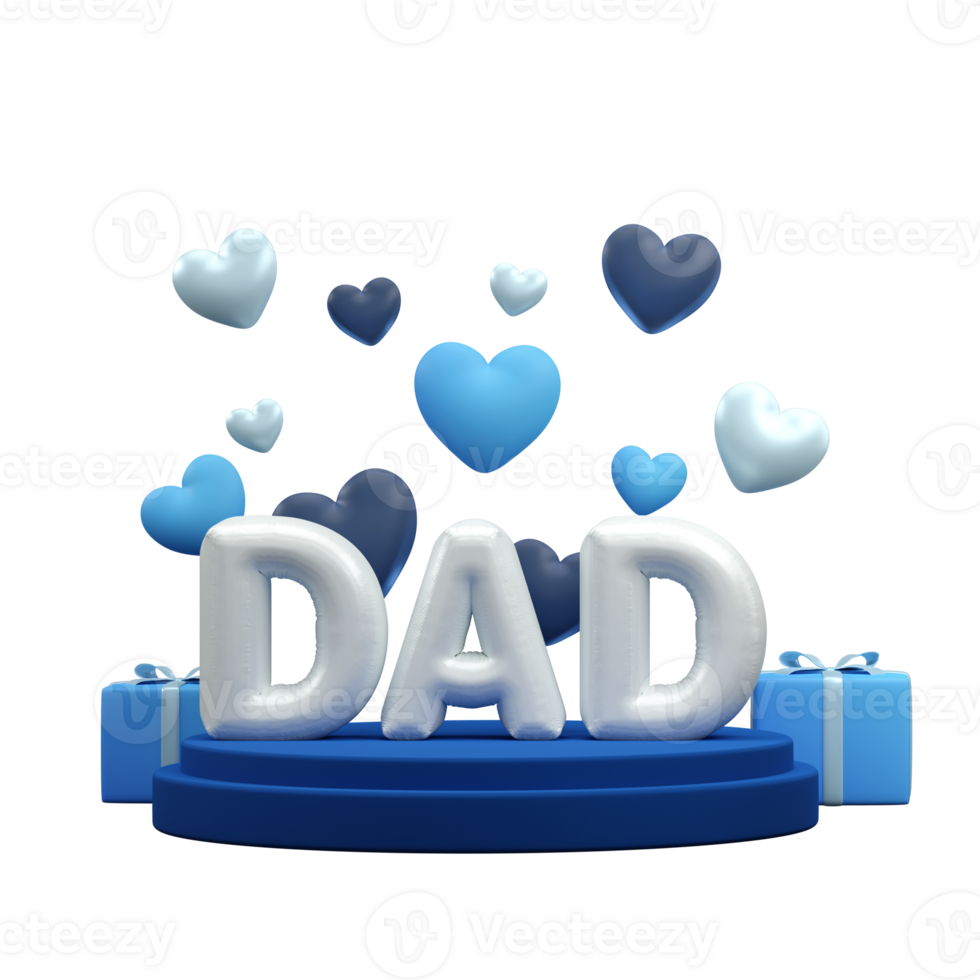 globo papá texto con regalo cajas y azul y blanco volador corazones para padre día celebracion concepto. 3d prestar. png