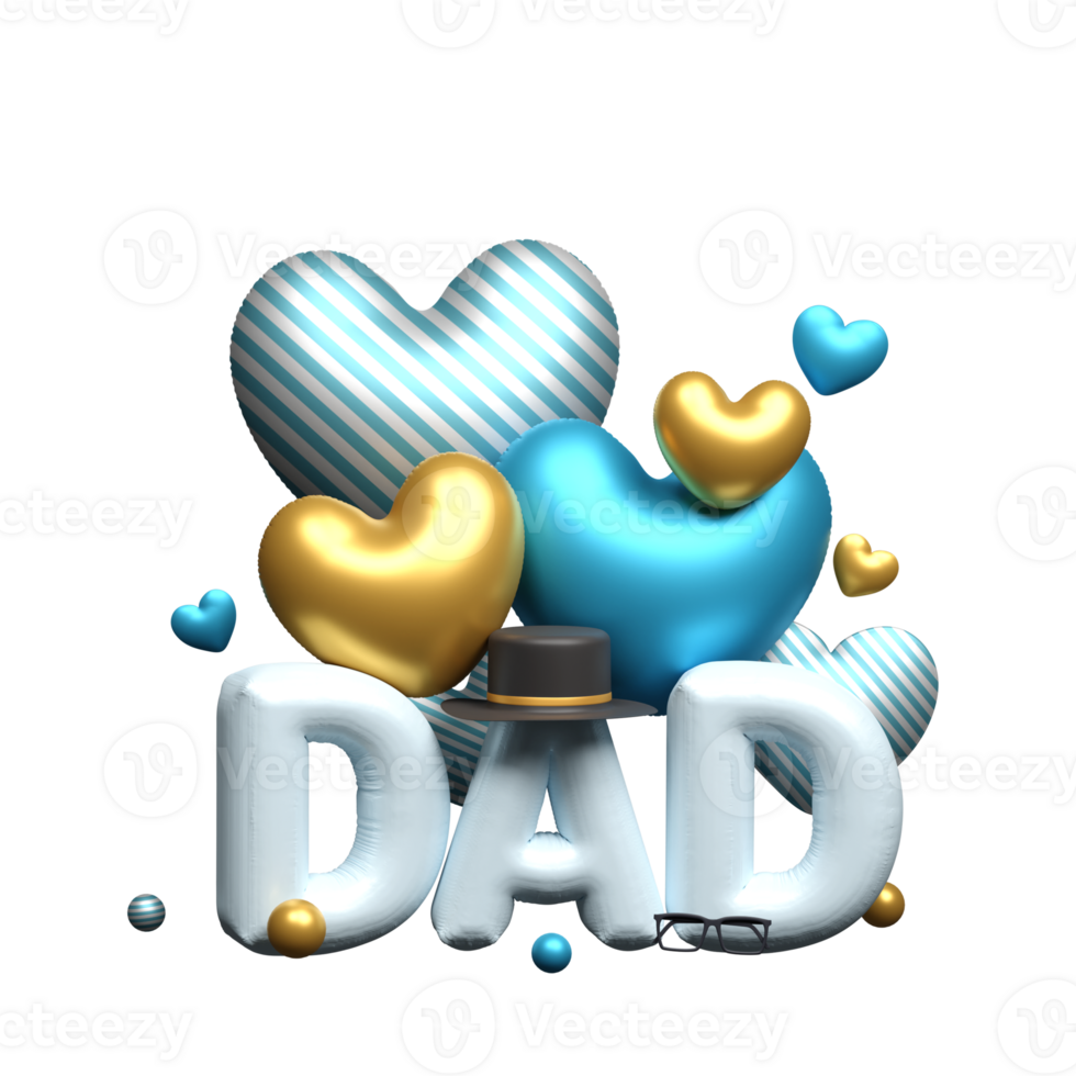 Balloony DAD Text with Colorful Hearts Shapes and Cap, Eyeglasses for Father Day Concept. png