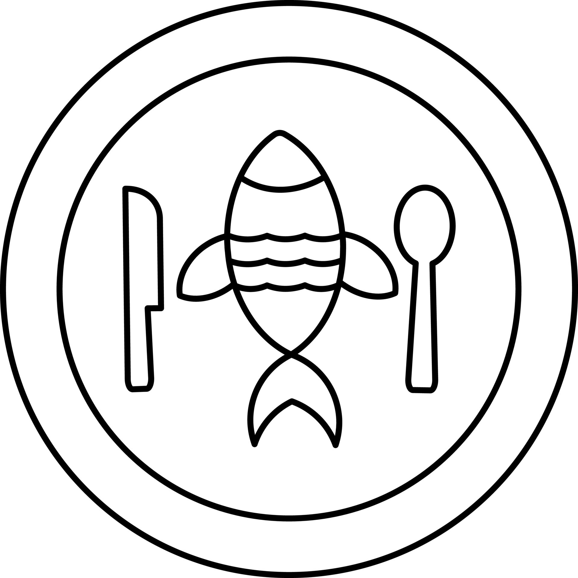 Fried Fish On Plate Icon In Black Line Art. 24325070 Vector Art at