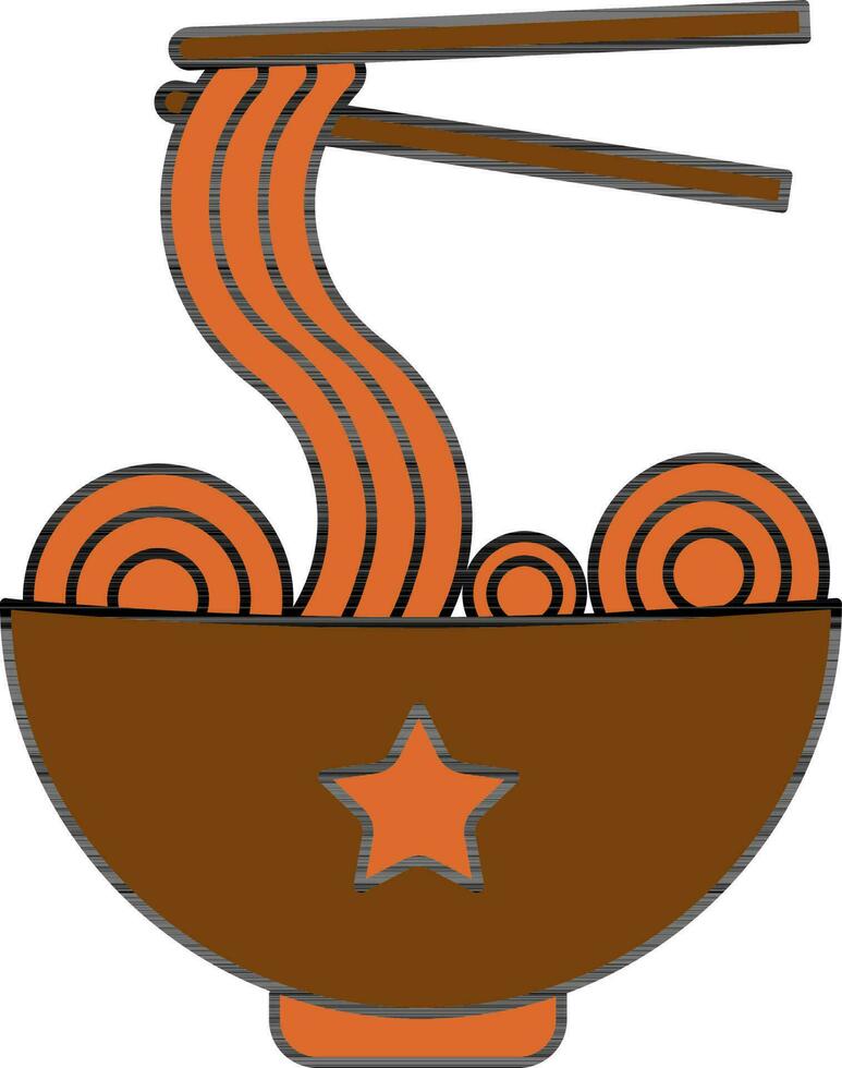 Noodles Bowl Icon In Brown And Orange Color. vector