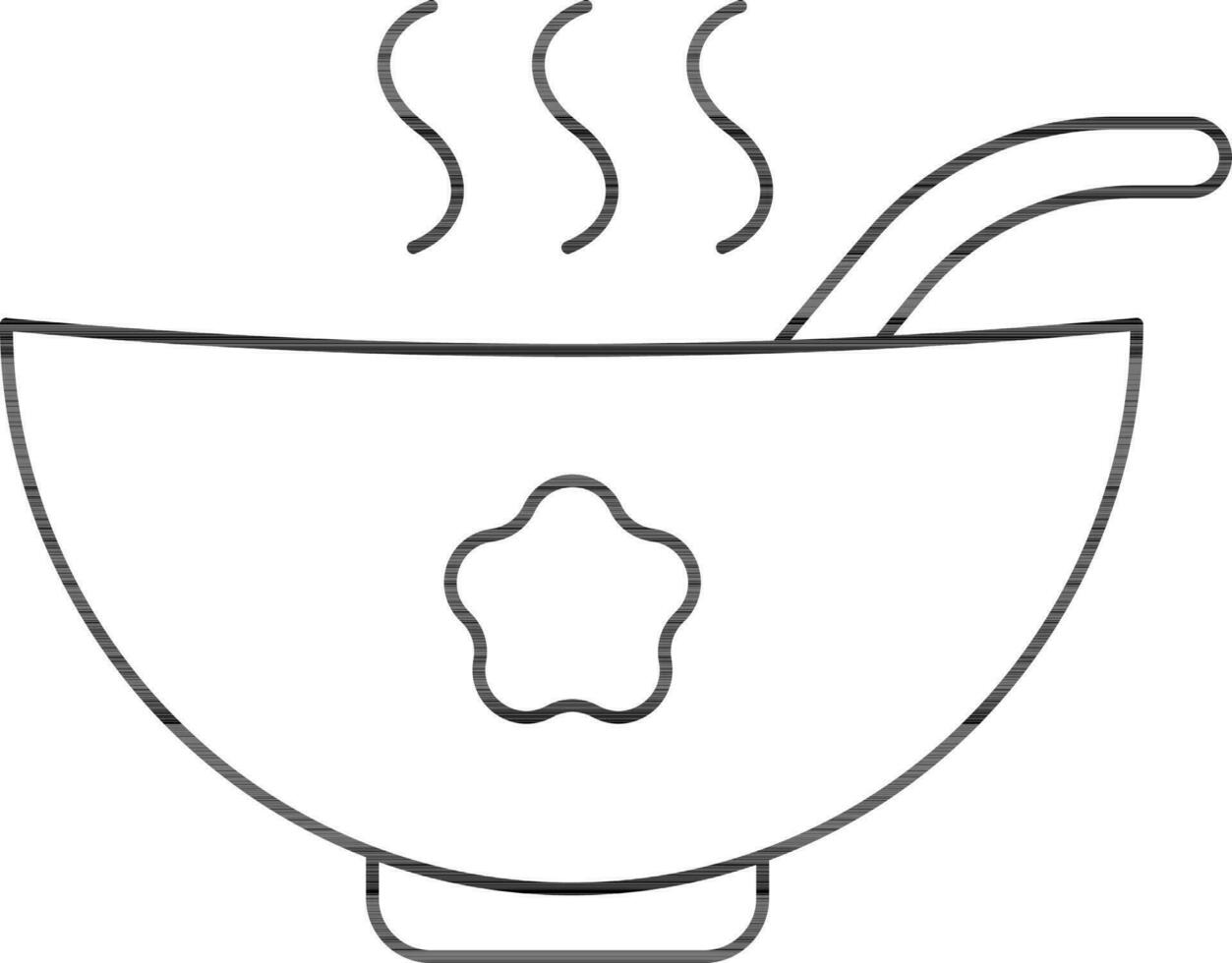 Soup Bowl With Spoon Icon In Black Line Art. vector