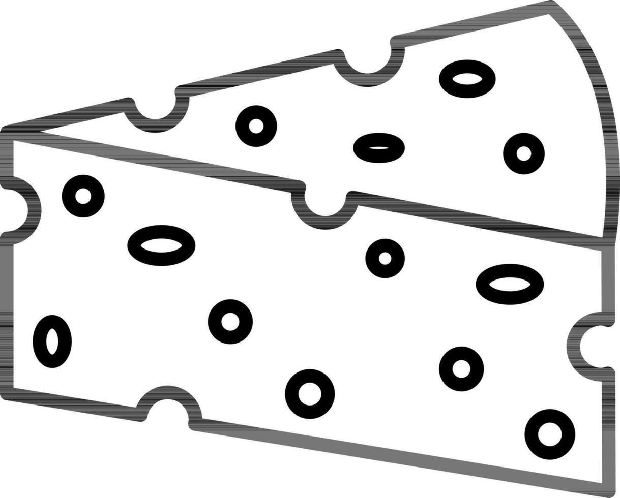 Cheese Slice Icon or Symbol in Black Thin Line. vector