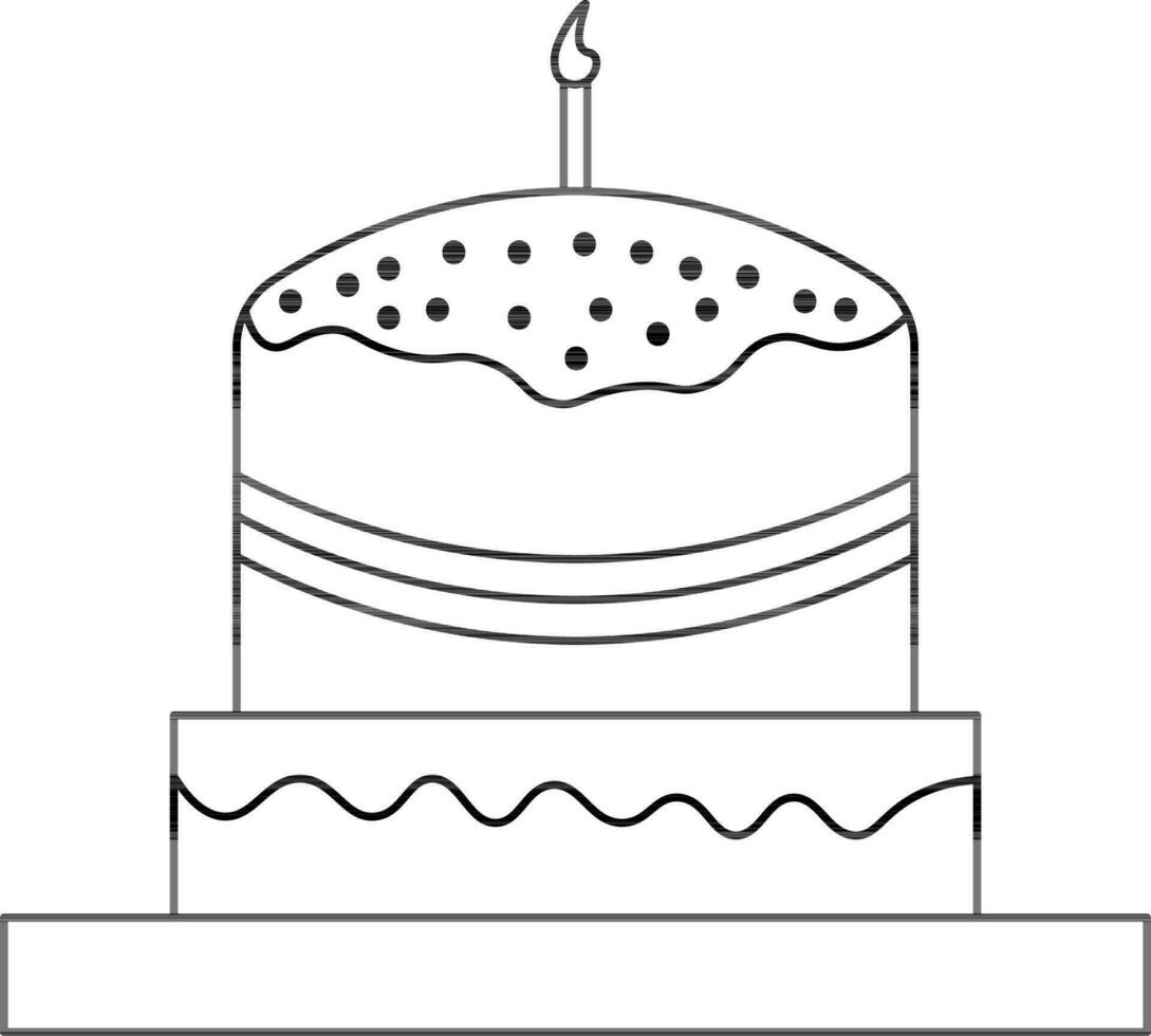 Decorative Cake with Burning Candle Icon in Flat Style. vector