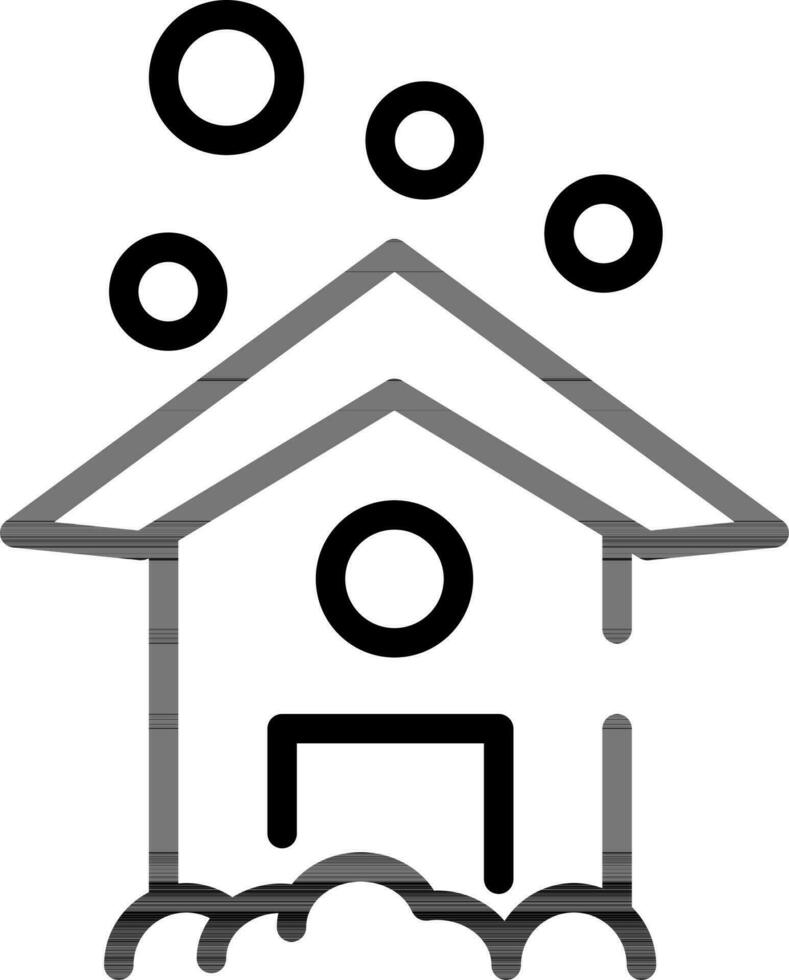 Hailstones Fall with House Icon in Black Line Art. vector