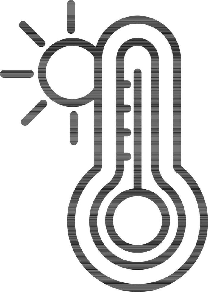 Sun with Thermometer Or Hot Temperature Icon in Black Thin Line. vector