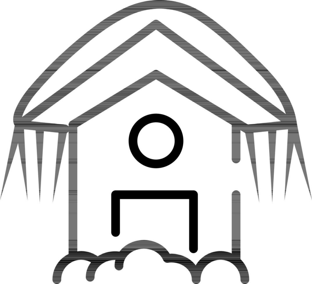 Icicles House Icon in Black Line Art. vector