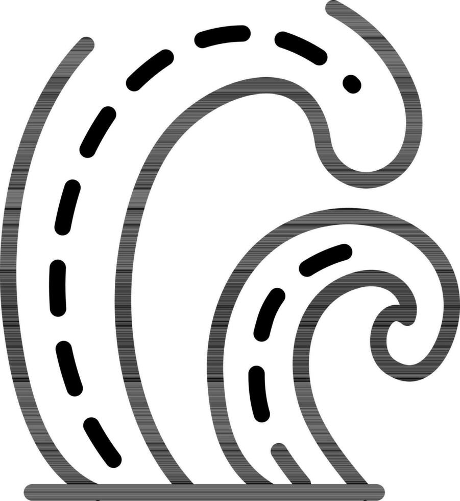 Black Line Art Tsunami Icon in Flat Style. vector