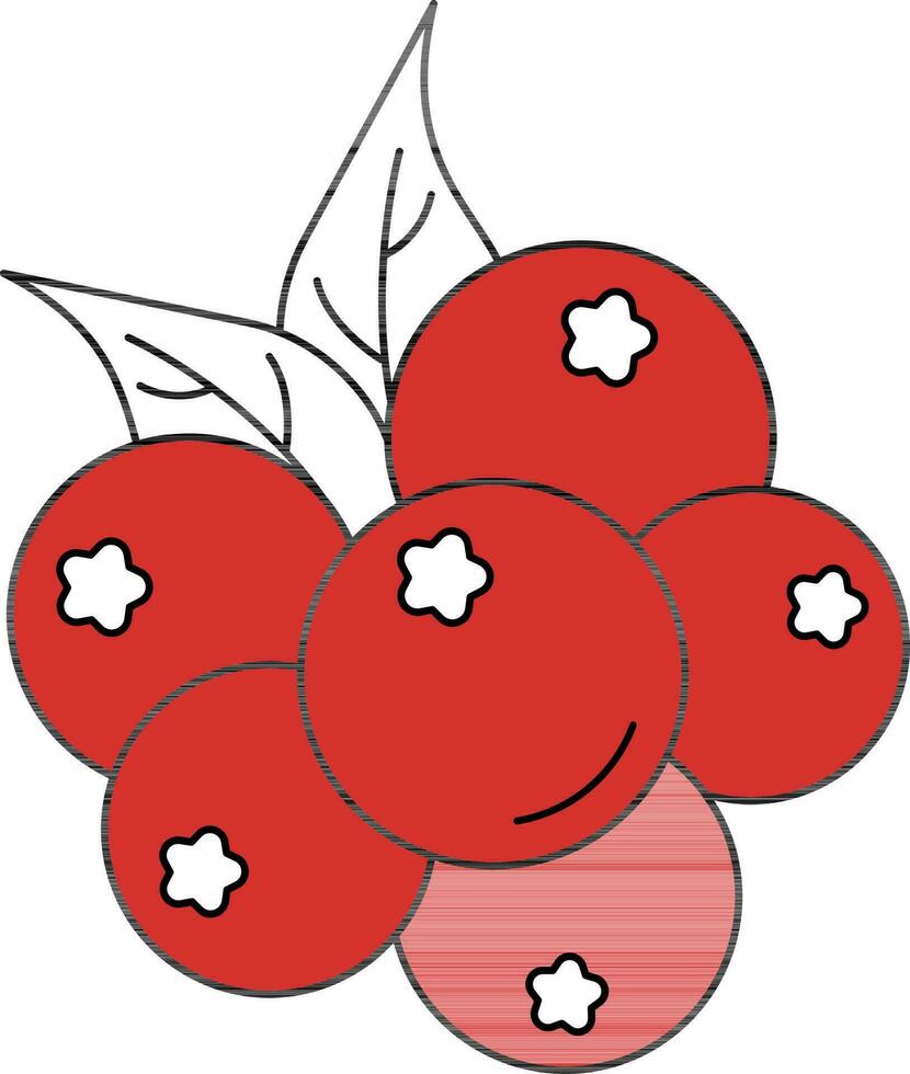 Cranberry With Leaves Icon In Red And White Color. vector