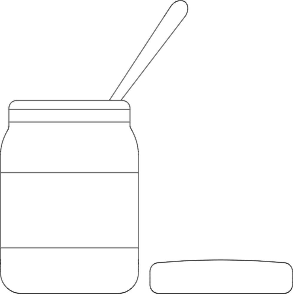 Open jar with spoon made by black line art. vector