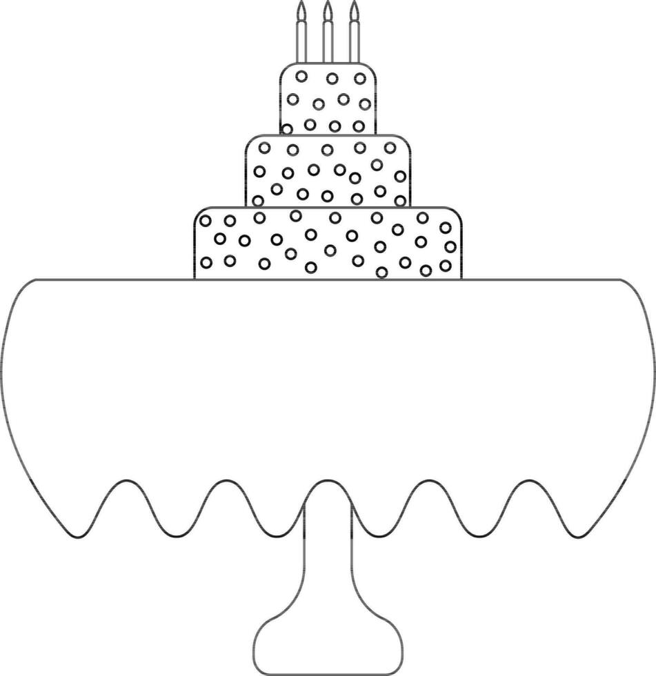Decorated cake with burning candle on table. vector