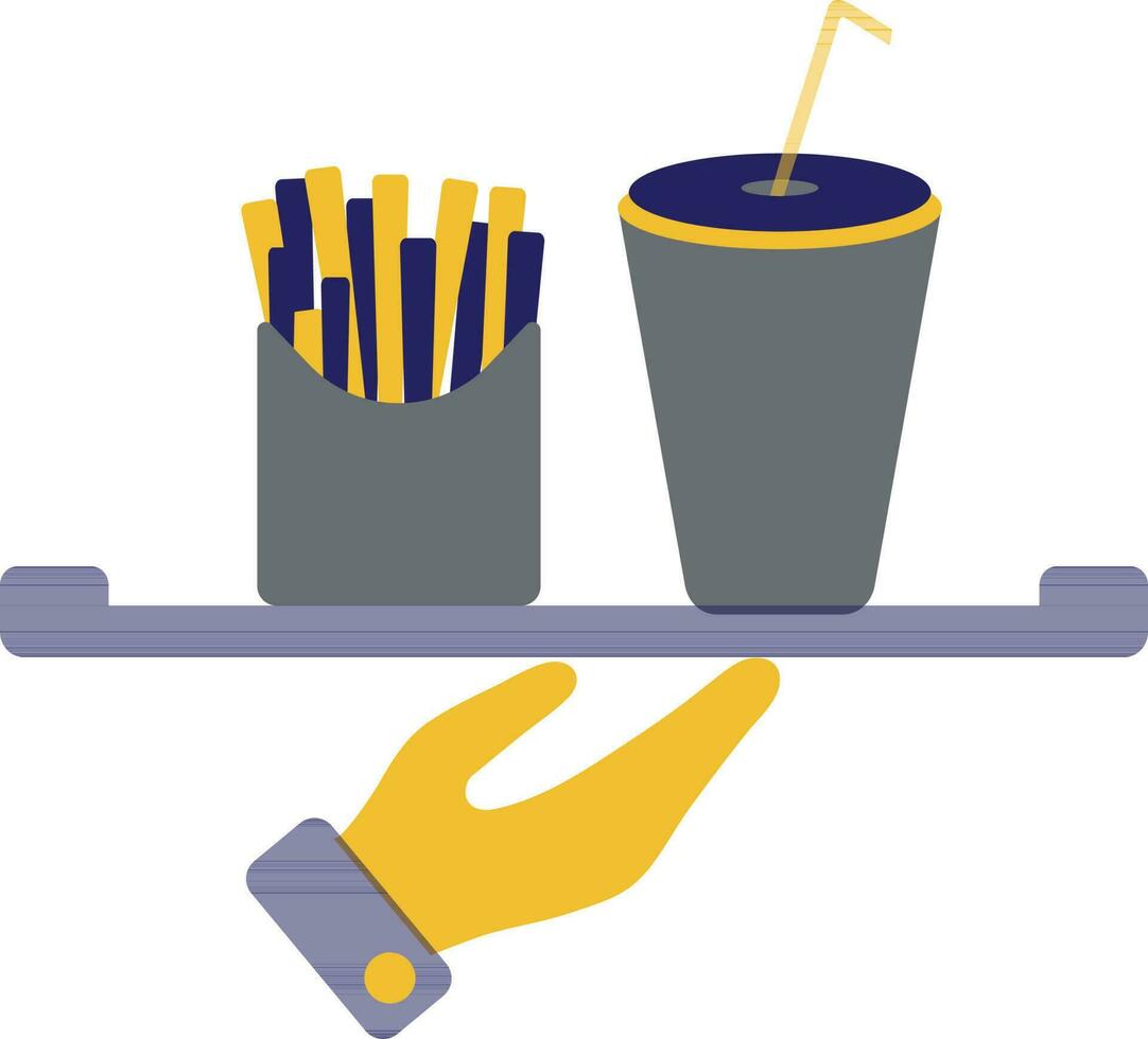 Serving french fries with straw decorated glass. vector