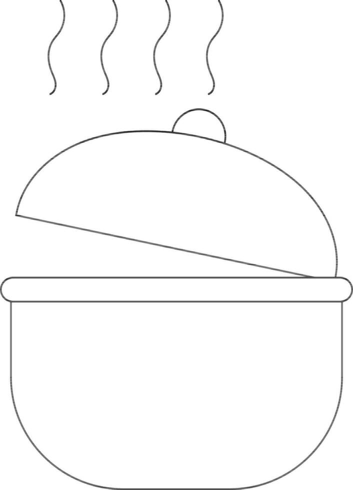 Black line art open casserole pan in flat style. vector