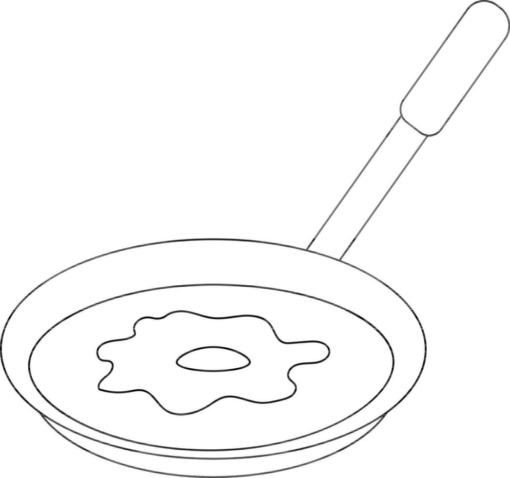 Black line art illustration egg in frying pan. vector