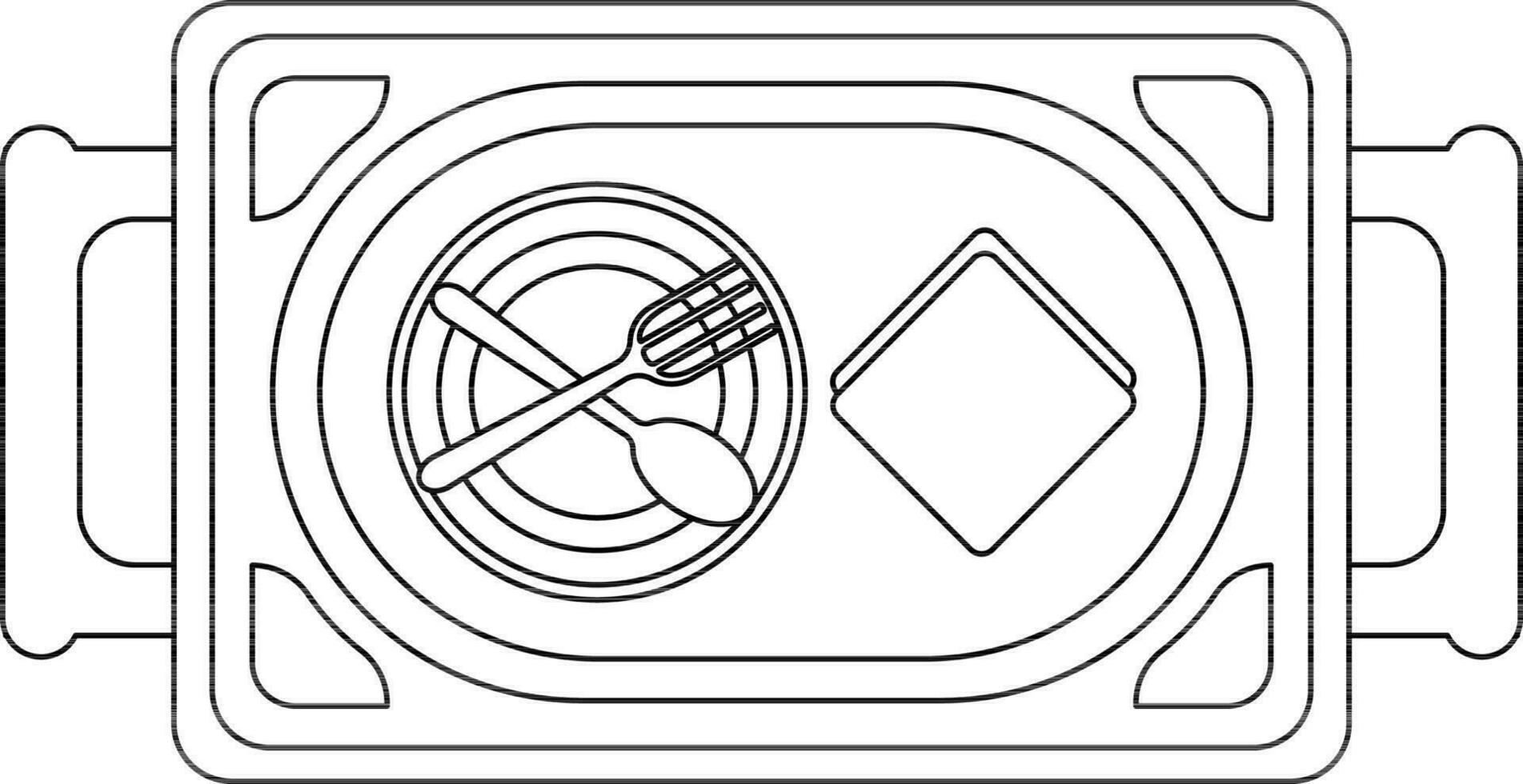 Bread, spoon and fork wth plate on tray. vector