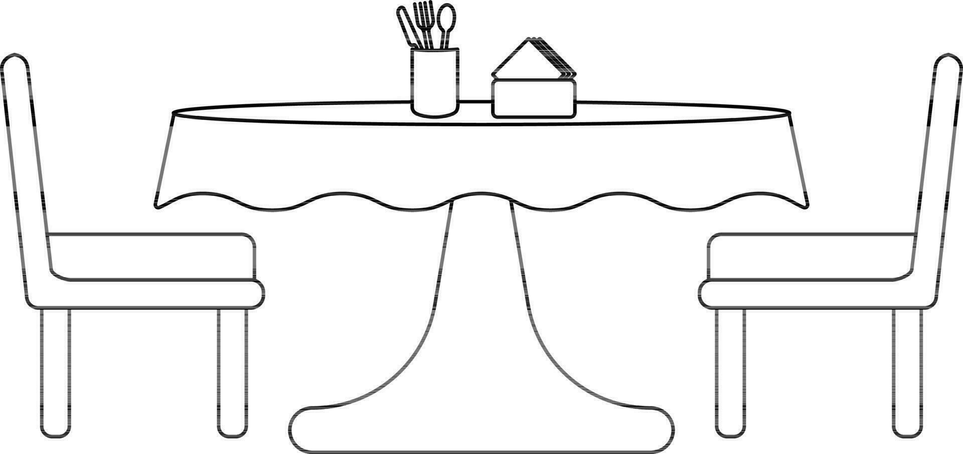 sillas con mesa decorado con pañuelo de papel caja, cuchillo, cuchara y tenedor. vector