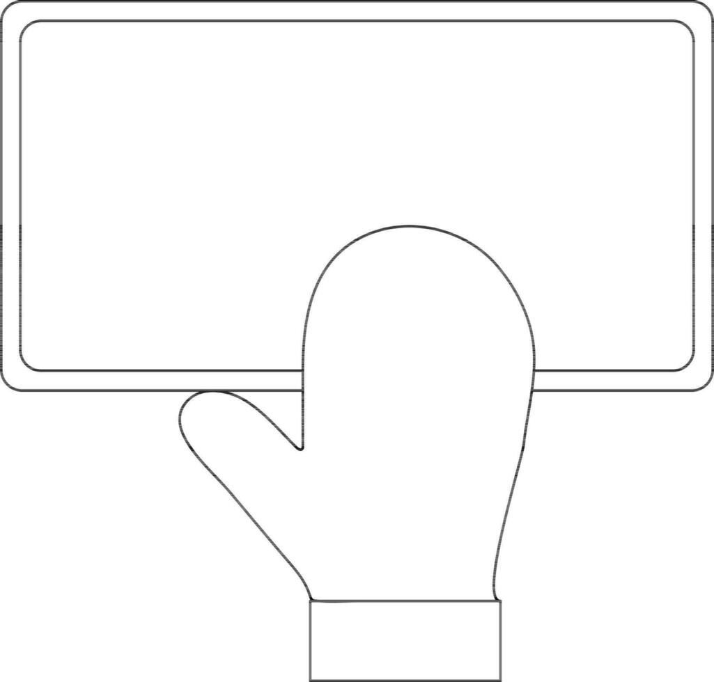 Black line art illustration of hand pressing door bel. vector
