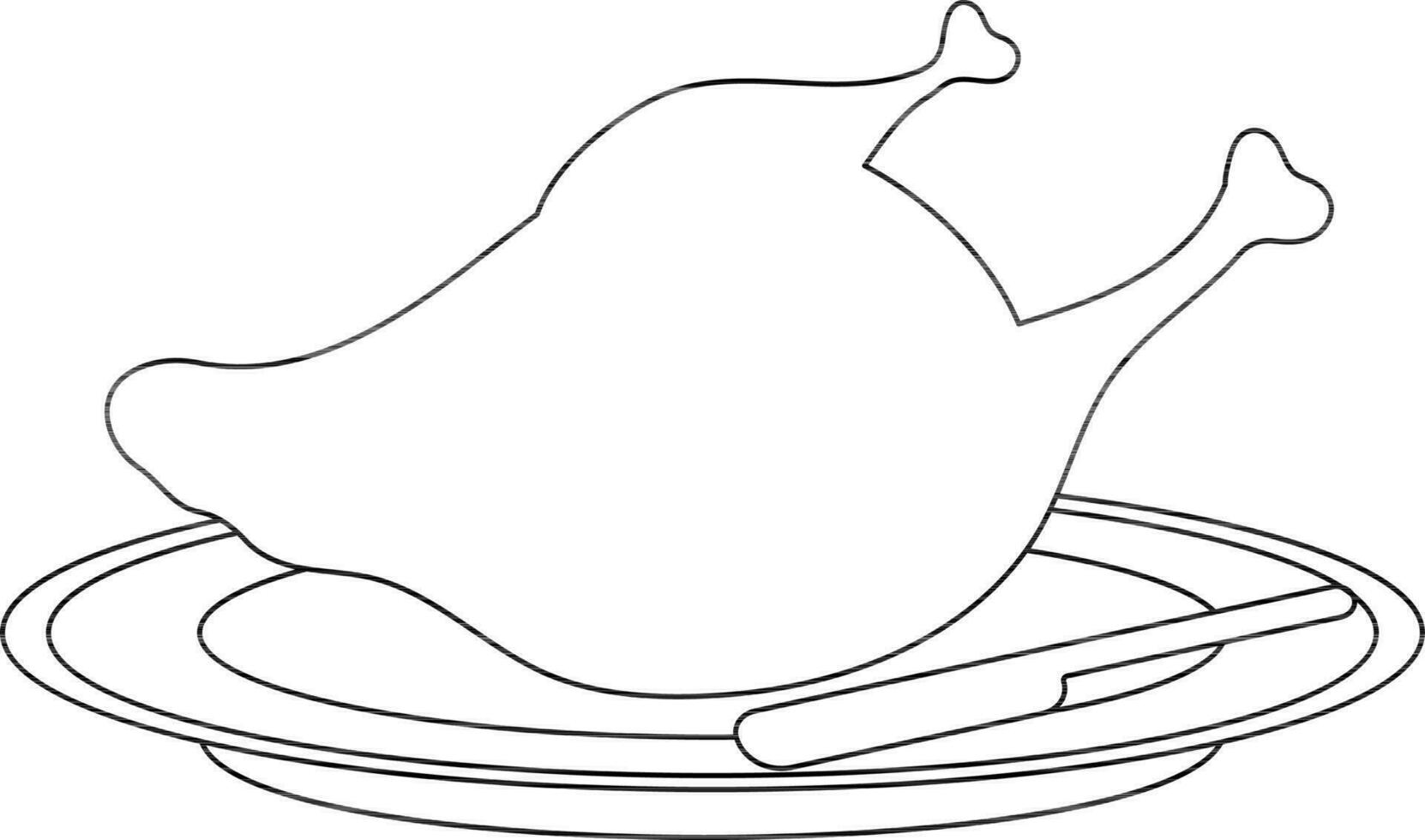 Black line art chicken on plate. vector