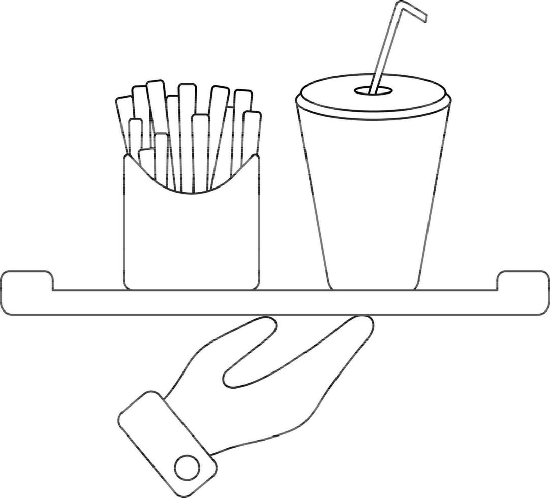 Serving french fries with straw decorated glass. vector