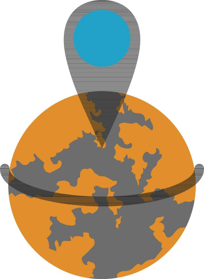 Grey and blue map pointer on orange earth globe. vector