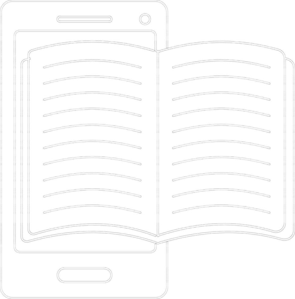 Black line art open book on smartphone. vector