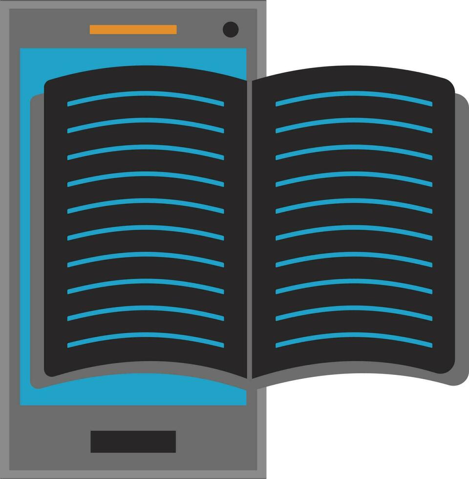 Blue open book on grey smartphone. vector
