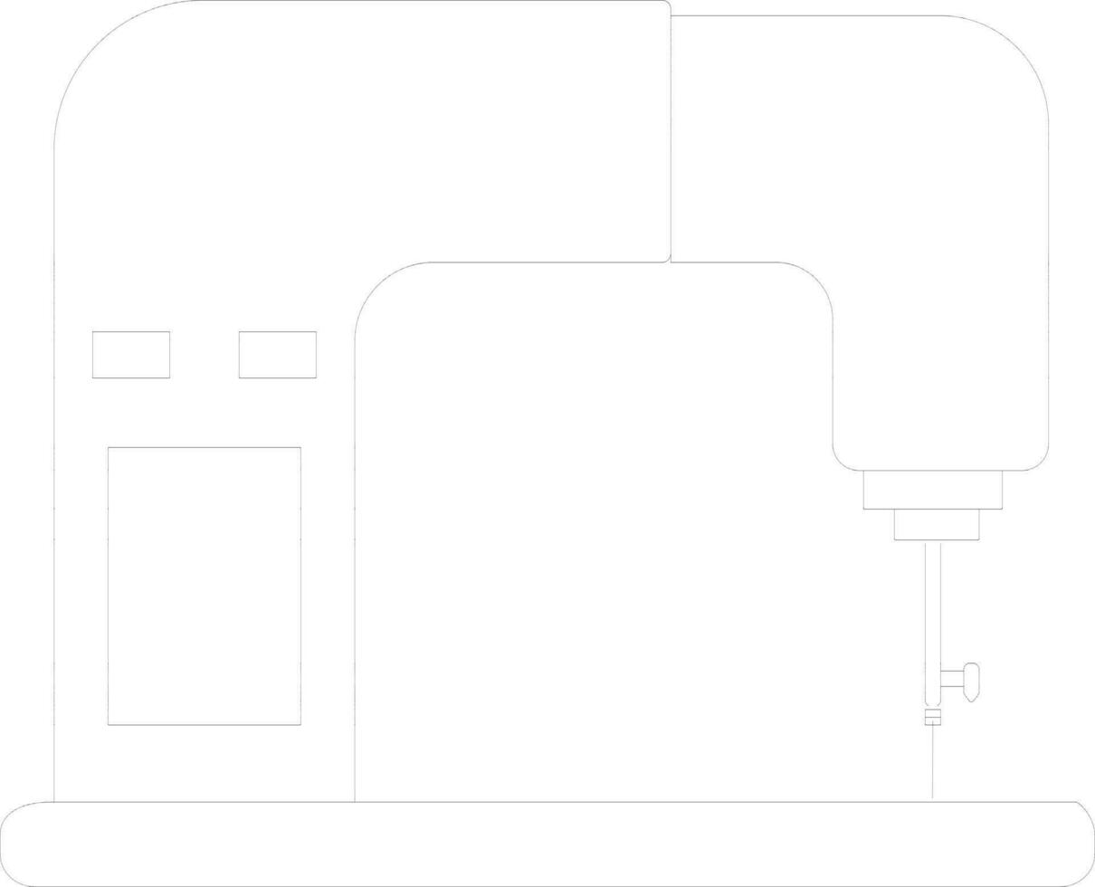 Sewing machine in black line art. vector