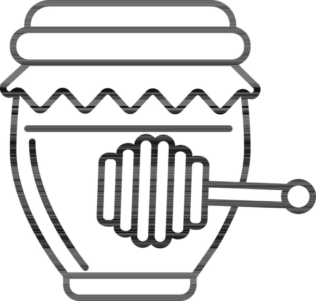 Honey jar with dipper icon in flat style. vector