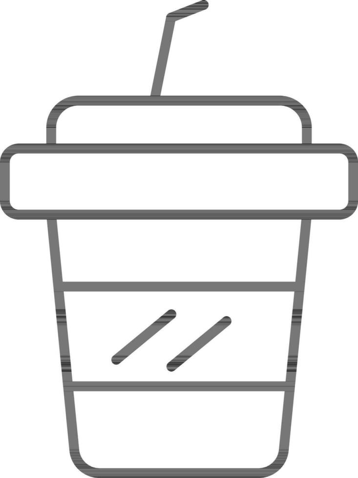 Disposable cup with straw icon in black line art. vector