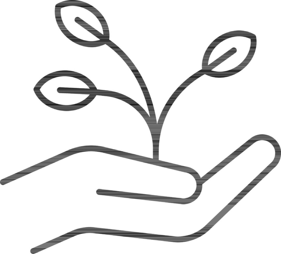 Line Art Illustration Of Hand Holding Plant Icon. vector