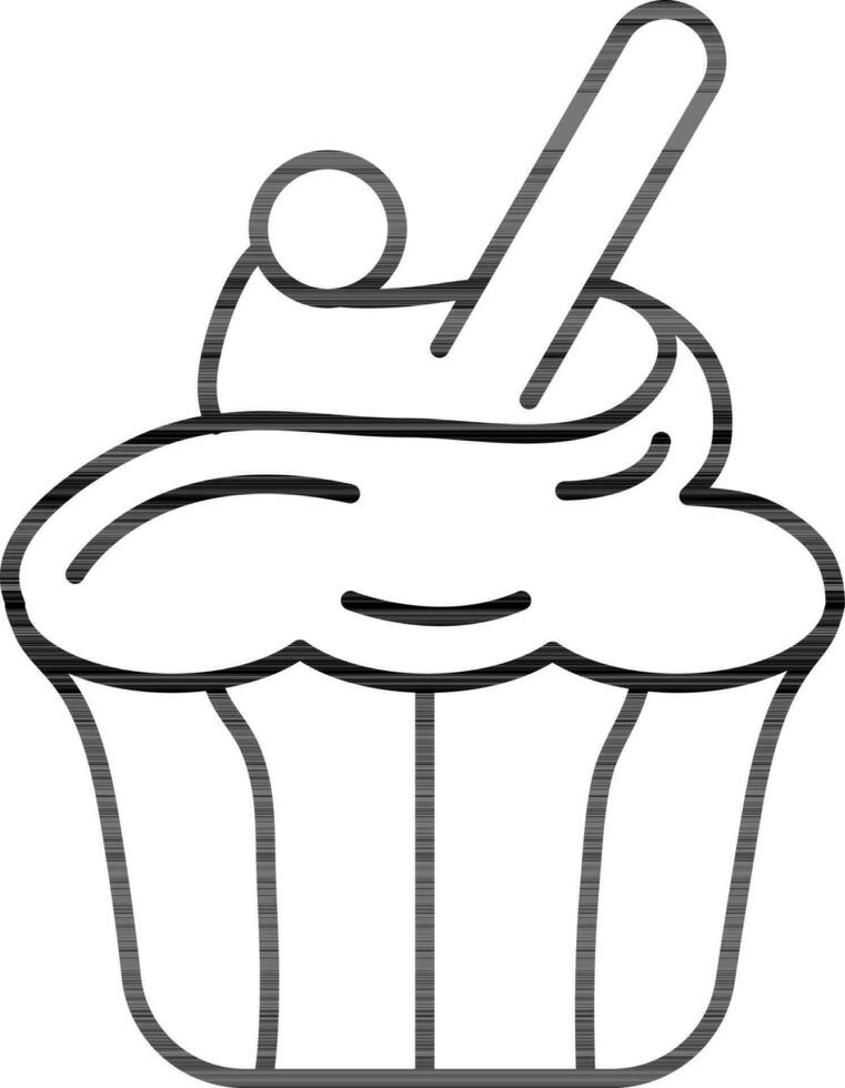 Ice Cream Cup with Spoon Icon in Black Line Art. vector