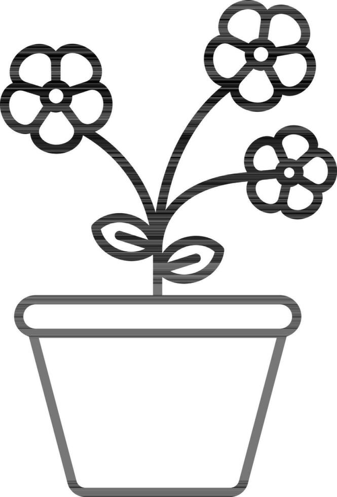 Flower Plant Pot Icon In Black Outline. vector